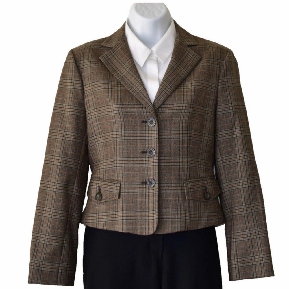 BCBGMaxAzria Brown Plaid Blazer